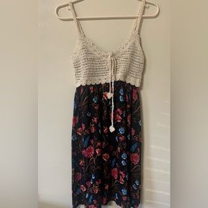 🦋Women’s Summer Dress, Floral Black Dress, Crochet Embroidered Size L